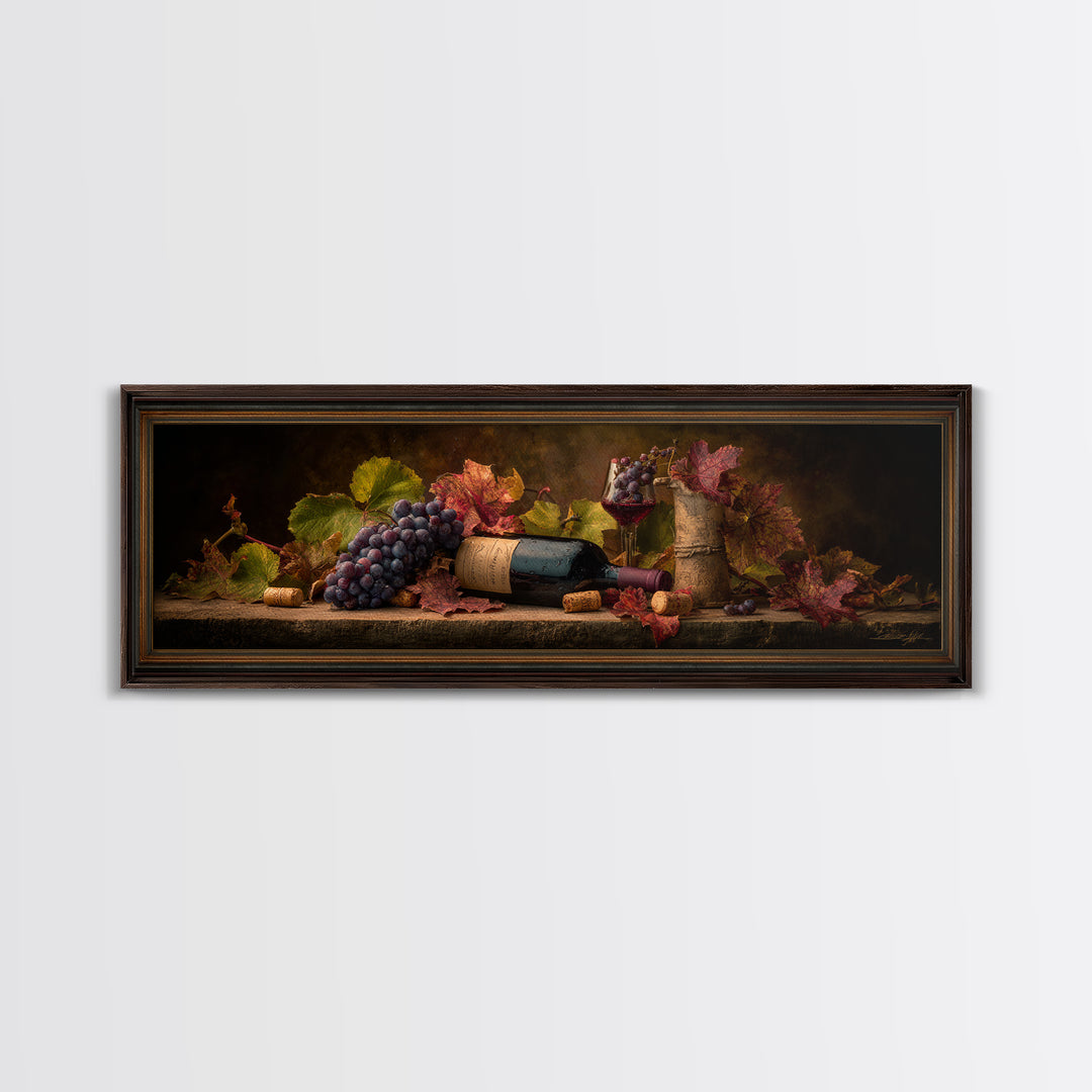 Vine Leaves Turning Autumn Red and Gold Canvas Print, Winery Art, Framed Art, Winery Decor, Fine Art, Vineyard, Landscape Art, WIN-3x1-75