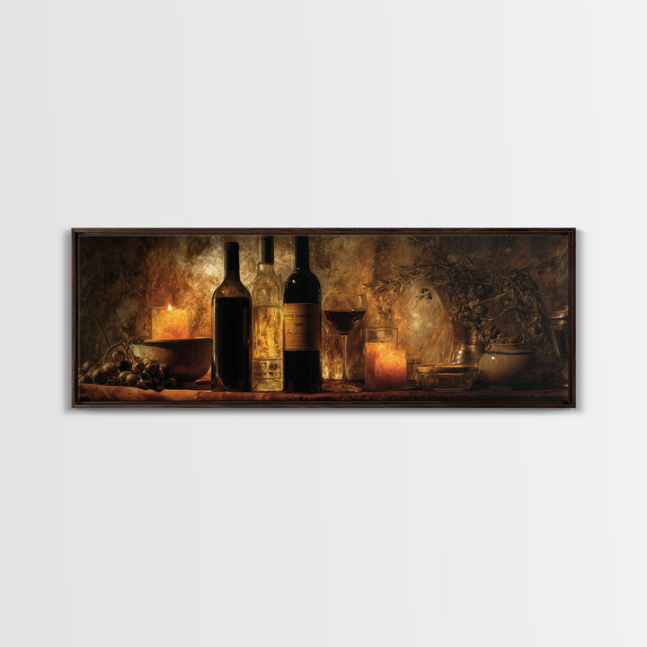 Black and Gold Wine Bottle Silhouette Canvas Print, Winery Art, Painting, Winery Decor, Fine Art, Vineyard, Living Room Decor, WIN-3x1-80