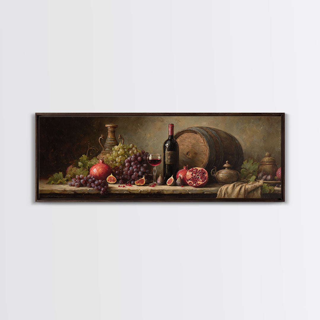 Pomegranate Figs and Red Wine Composition Framed Canvas Print, Winery Art, Living Room Art, Winery Decor, Fine Art, Vineyard, WIN-3x1-81