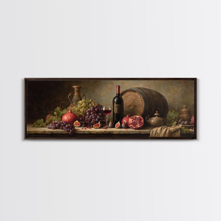 Pomegranate Figs and Red Wine Composition Framed Canvas Print, Winery Art, Living Room Art, Winery Decor, Fine Art, Vineyard, WIN-3x1-81