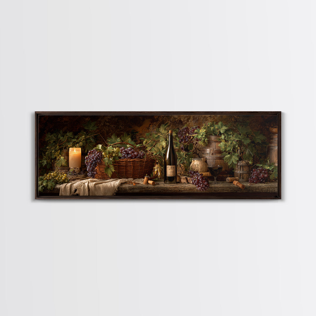 Wine Harvest Basket Canvas Print, Winery Art, Kitchen Art, Winery Decor, Watercolor Art, Vineyard, Living Room Art, WIN-3x1-86
