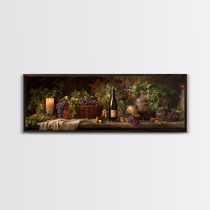 Wine Harvest Basket Canvas Print, Winery Art, Kitchen Art, Winery Decor, Watercolor Art, Vineyard, Living Room Art, WIN-3x1-86