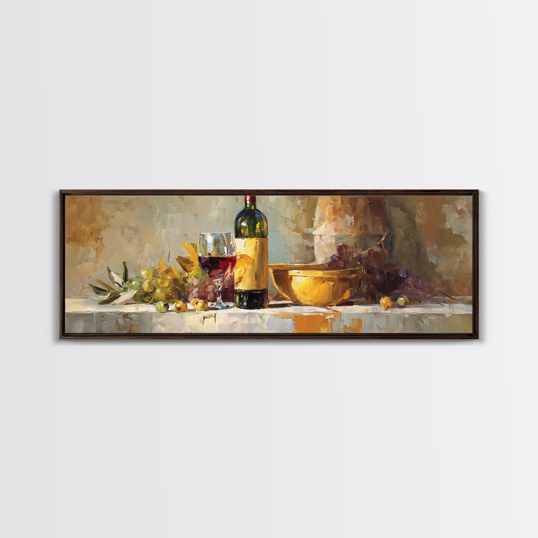 Olive Branch and Wine Glass Mediterranean Still Canvas Print, Winery Art, Wall Art, Winery Decor, Watercolor Art, Vineyard, WIN-3x1-88