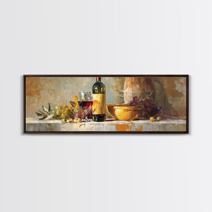 Olive Branch and Wine Glass Mediterranean Still Canvas Print, Winery Art, Wall Art, Winery Decor, Watercolor Art, Vineyard, WIN-3x1-88