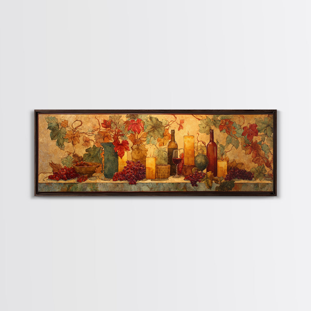 Vine Leaves Turning Autumn Red and Gold Framed Canvas Print, Winery Art, Printable Wall Art, Winery Decor, Fine Art, Vineyard, WIN-3x1-99