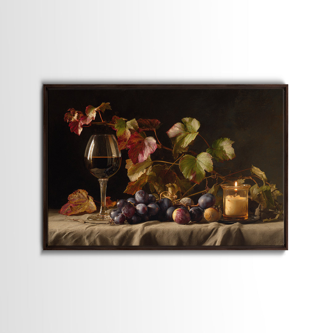 Vine Leaves Turning Autumn Red and Gold Framed Canvas Print, Winery Art, Watercolor Painting, Winery Decor, Fine Art, Vineyard, WIN-3x2-15