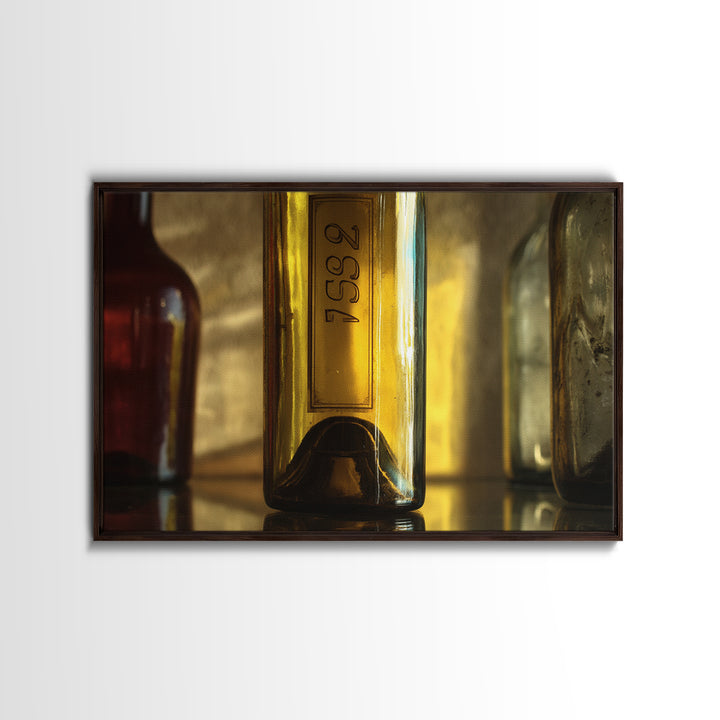 Black and Gold Wine Bottle Silhouette Framed Canvas Print, Winery Art, Gallery Wall Art, Winery Decor, Fine Art, Vineyard, WIN-3x2-20