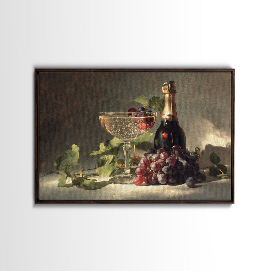 Champagne Coupe with Bubbles and Light Framed Canvas Print, Winery Art, Bar Art, Winery Decor, Fine Art, Vineyard, WIN-3x2-23