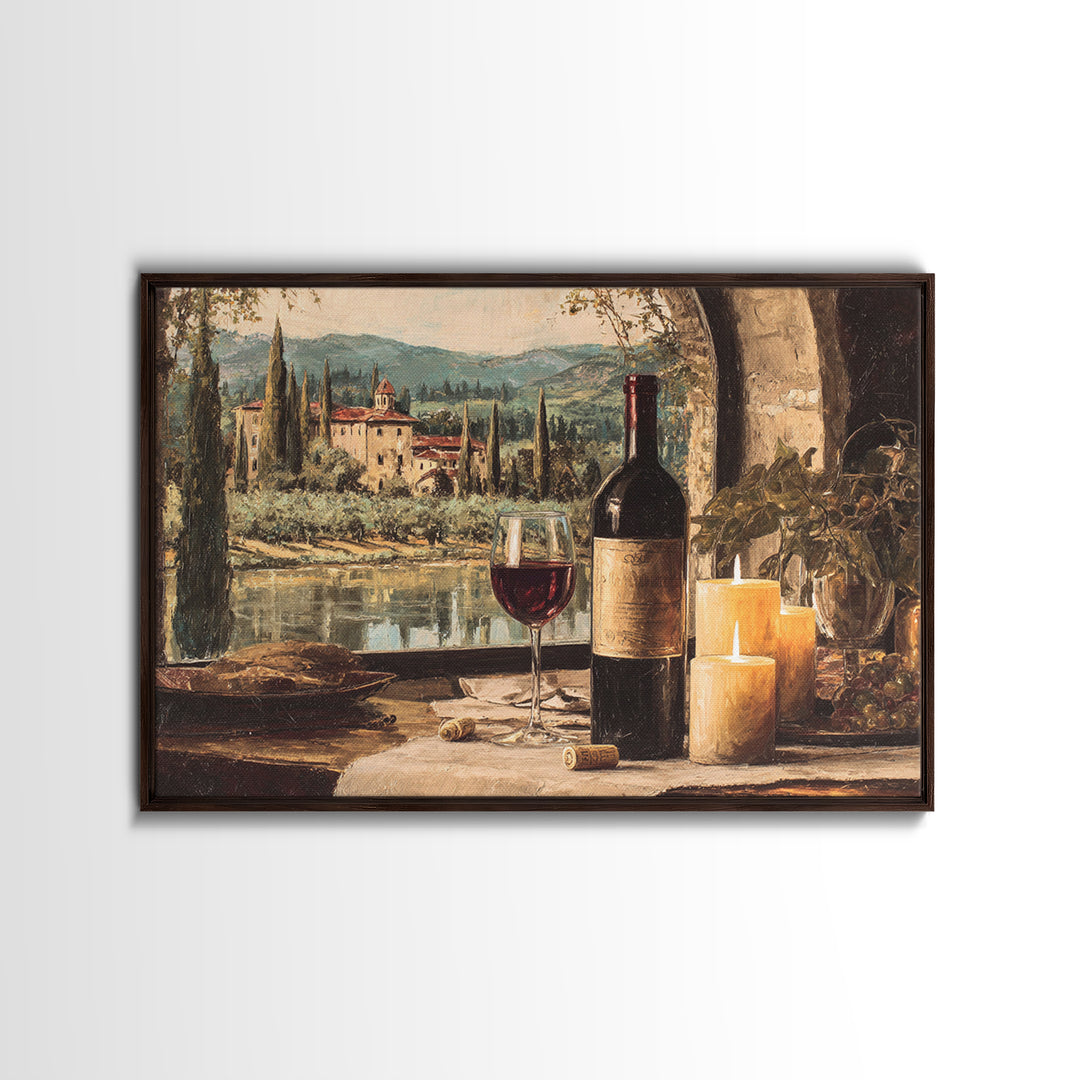 Italian Villa Vineyard Landscape Framed Canvas Print, Winery Art, Matisse Print, Winery Decor, Watercolor Art, Vineyard, WIN-3x2-24