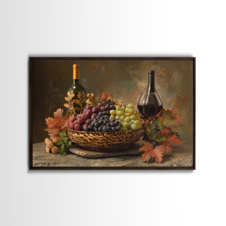 Wine Harvest Basket Canvas Print, Winery Art, Kitchen Art, Winery Decor, Watercolor Art, Vineyard, Living Room Art, WIN-3x2-26