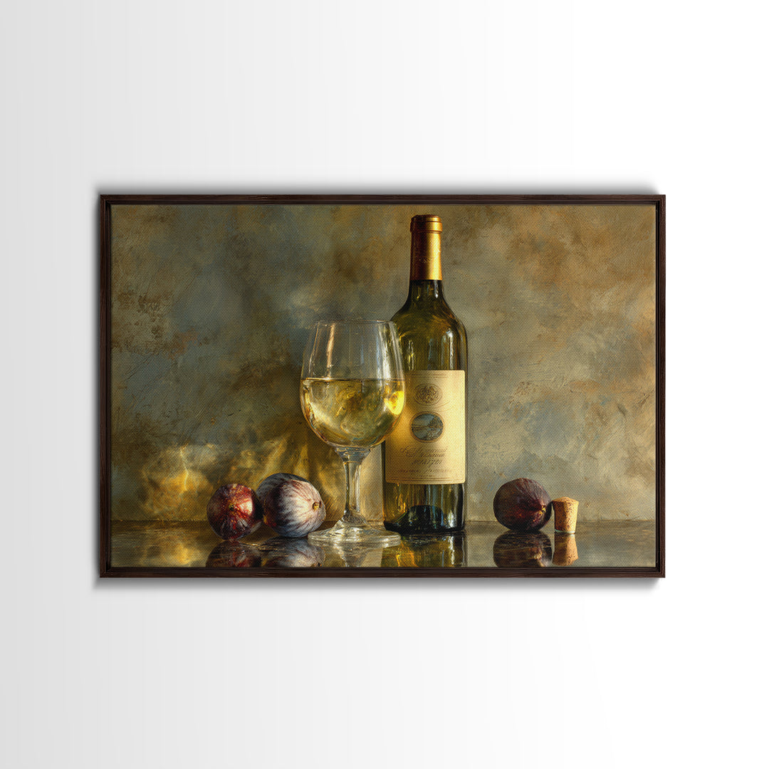 Wine Bottle and Glass Still Life Canvas Print, Winery Art, Preppy Wall Art, Winery Decor, Fine Art, Vineyard, Statement Artwork, WIN-3x2-30