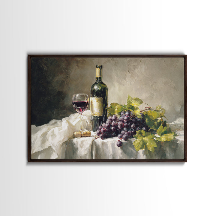 Champagne Grapes and White Linen Still Life Canvas Print, Winery Art, Living Room Art, Winery Decor, Abstract Art, Vineyard, WIN-3x2-33