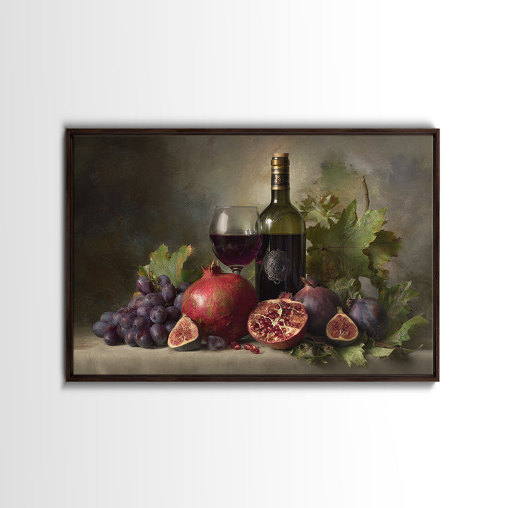 Pomegranate Figs and Red Wine Composition Framed Canvas Print, Winery Art, Gallery Decor, Winery Decor, Fine Art, Vineyard, WIN-3x2-45