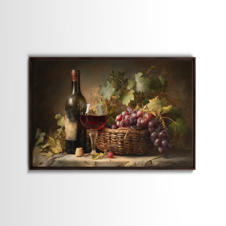 Wine Harvest Basket Framed Canvas Print, Winery Art, Kitchen Wall Decor, Winery Decor, Oil Painting, Vineyard, Fine Art Print, WIN-3x2-50