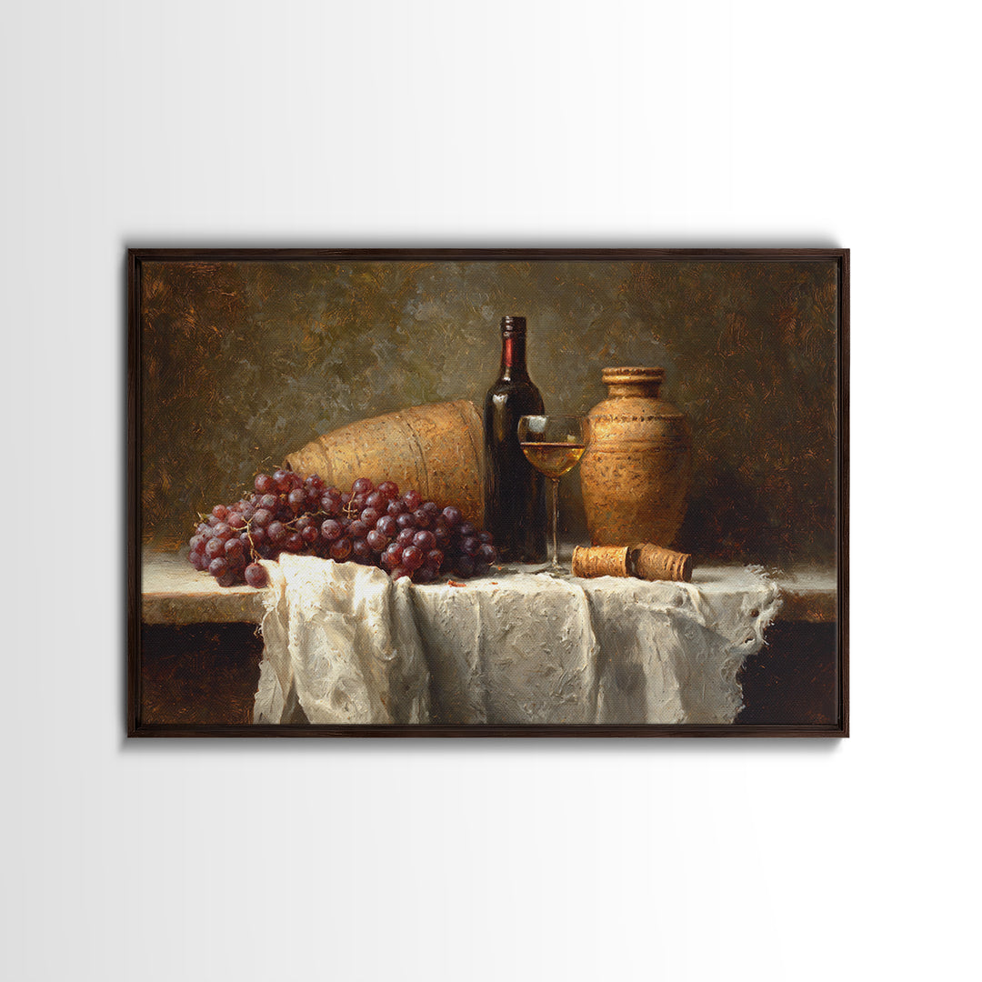 Champagne Grapes and White Linen Still Life Canvas Print, Winery Art, Living Room Art, Winery Decor, Abstract Art, Vineyard, WIN-3x2-57