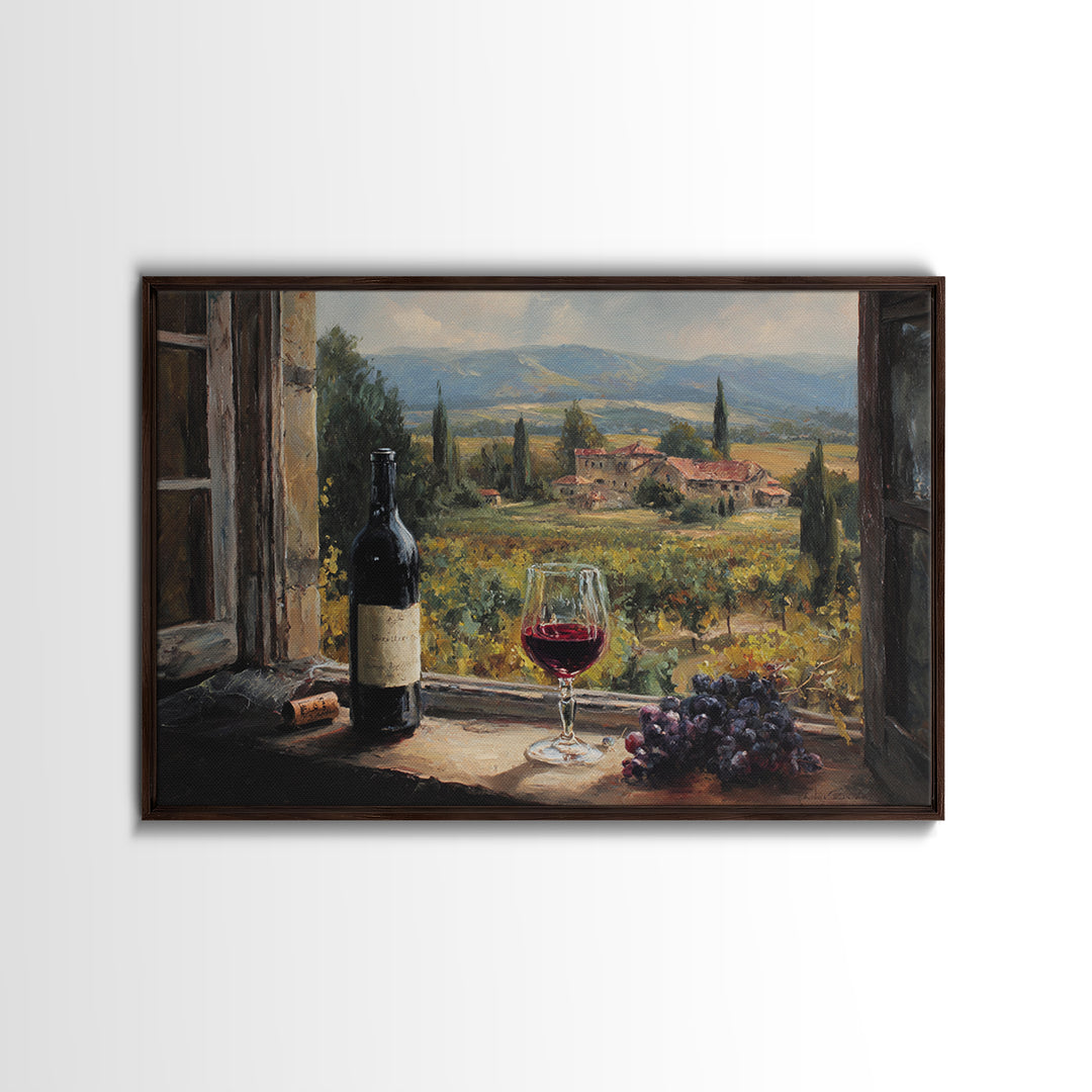 French Vineyard Hills Framed Canvas Print, Winery Art, Textured Painting, Winery Decor, Fine Art, Vineyard, Oil Painting, WIN-3x2-60