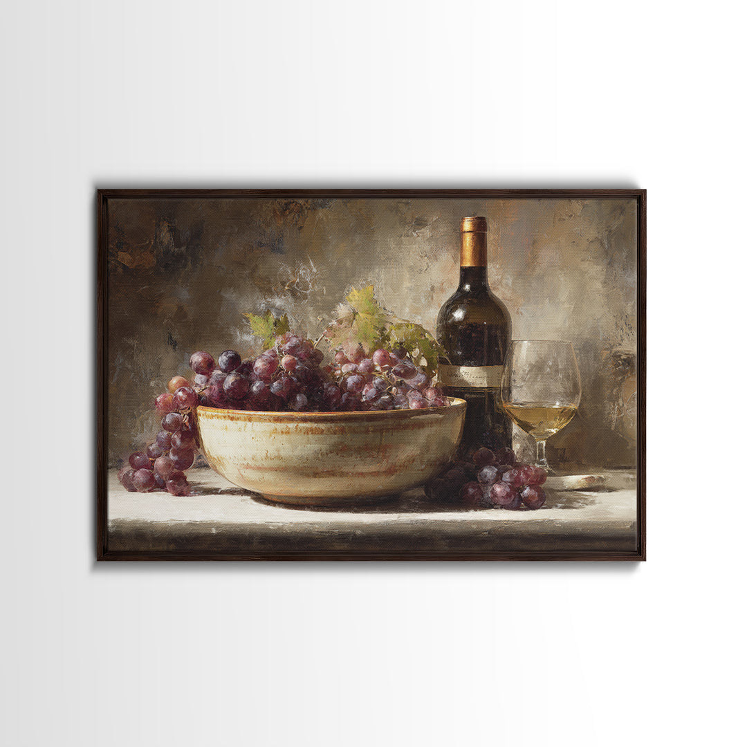 Grapes in a Ceramic Bowl with Shadows Canvas Print, Winery Art, Travel Poster, Winery Decor, Oil Painting, Vineyard, WIN-3x2-61