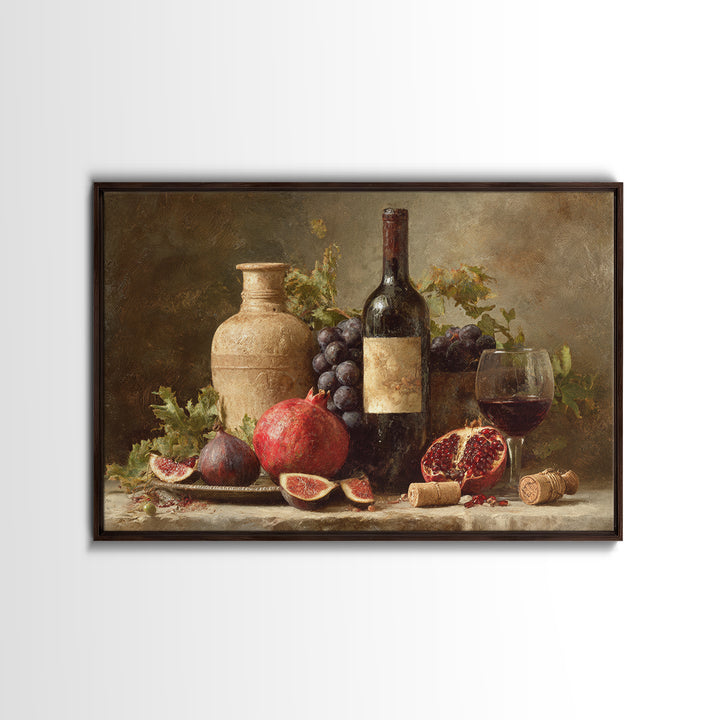Pomegranate Figs and Red Wine Composition Framed Canvas Print, Winery Art, Gallery Decor, Winery Decor, Fine Art, Vineyard, WIN-3x2-69