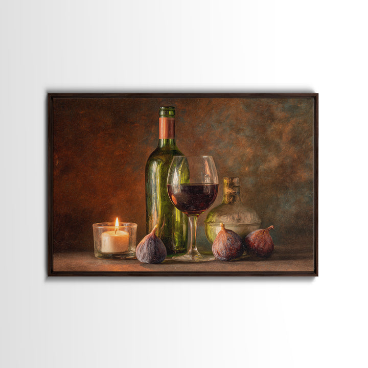 Wine Bottle and Glass Still Life Framed Canvas Print, Winery Art, Living Room Art, Winery Decor, Fine Art, Vineyard, WIN-3x2-78