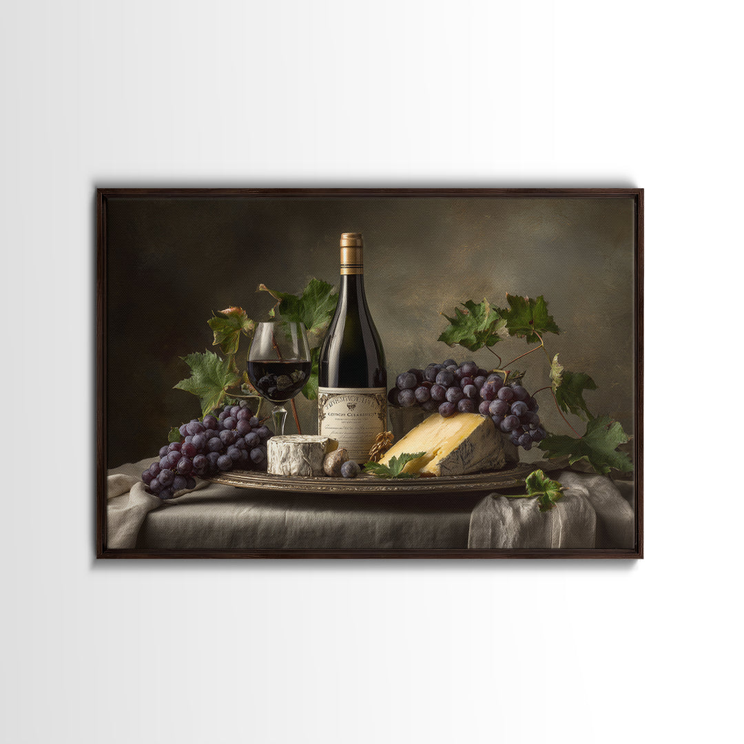 Charcuterie Board with Grapes and Cheese Canvas Print, Winery Art, Boho Decor, Winery Decor, Oil Painting, Vineyard, Art Print, WIN-3x2-89