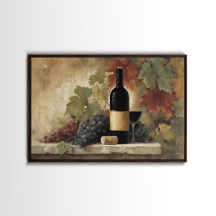 Black and Gold Wine Bottle Silhouette Framed Canvas Print, Winery Art, Painting, Winery Decor, Vineyard, Living Room Decor, WIN-3x2-92