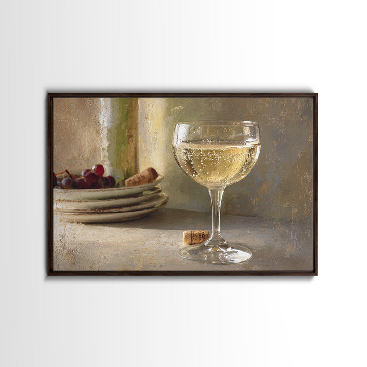 Champagne Coupe with Bubbles and Light Framed Canvas Print, Winery Art, Wall Hanging, Winery Decor, Fine Art, Vineyard, WIN-3x2-95