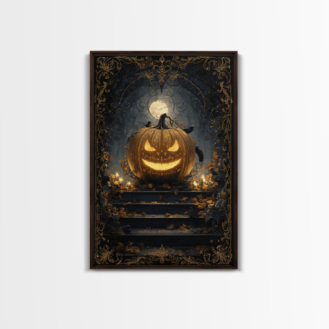 The Gold-Crowned Pumpkin Oracle - Icon Portrait, Occult Wall Decor, Vertical Wall Art, Canvas Print, Halloween Home Decor, Gothic Wall Art