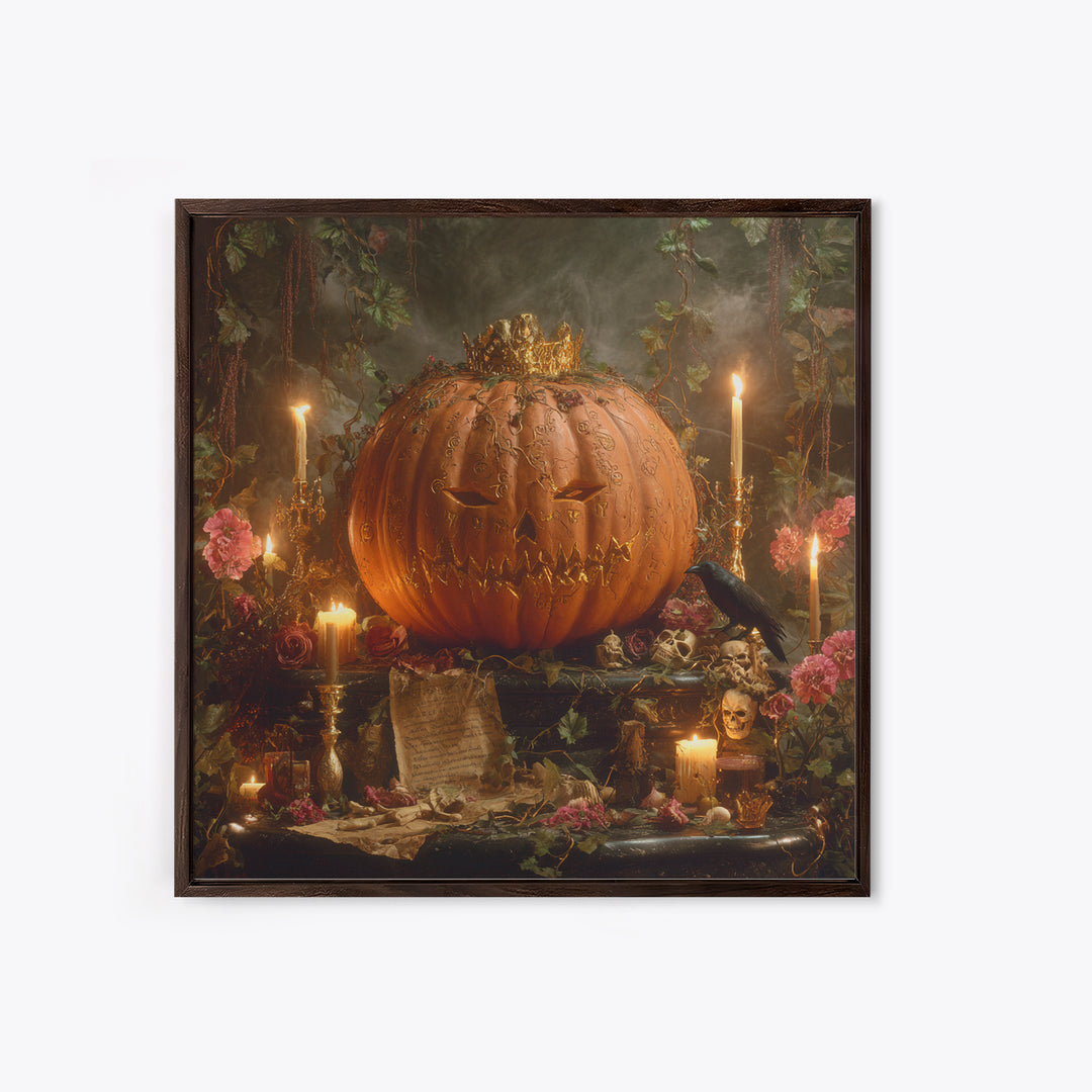 The Gold-Crowned Pumpkin Oracle - Occult Still Life, Gothic Home Decor, Square Wall Art, Canvas Print, Halloween Home Decor, Gothic Wall Art