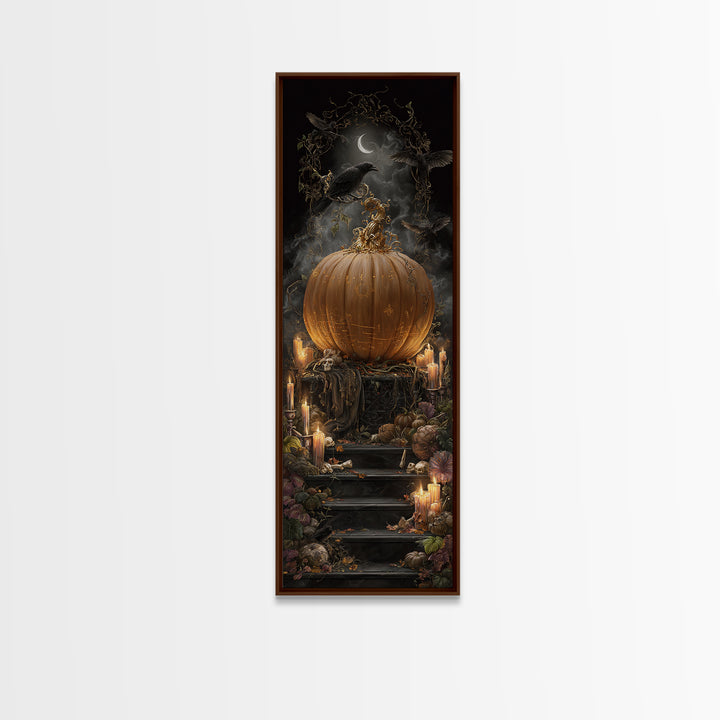 The Gold-Crowned Pumpkin Oracle - Occult Still Life, Halloween Wall Art, Tall Narrow Wall Art, Framed Canvas Print, Halloween Home Decor