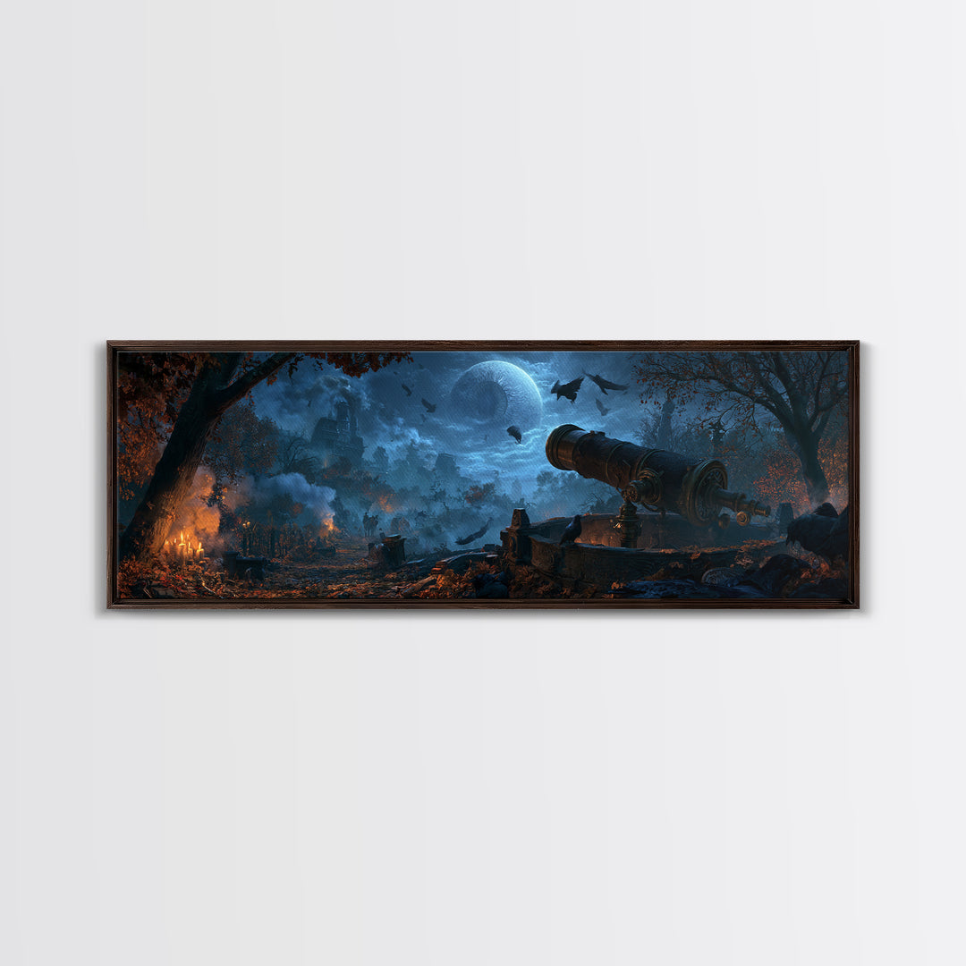 The Midnight Raven Observatory - Environmental Panorama, Gothic Home Decor, Extra Wide Wall Art, Canvas Print, Halloween Home Decor