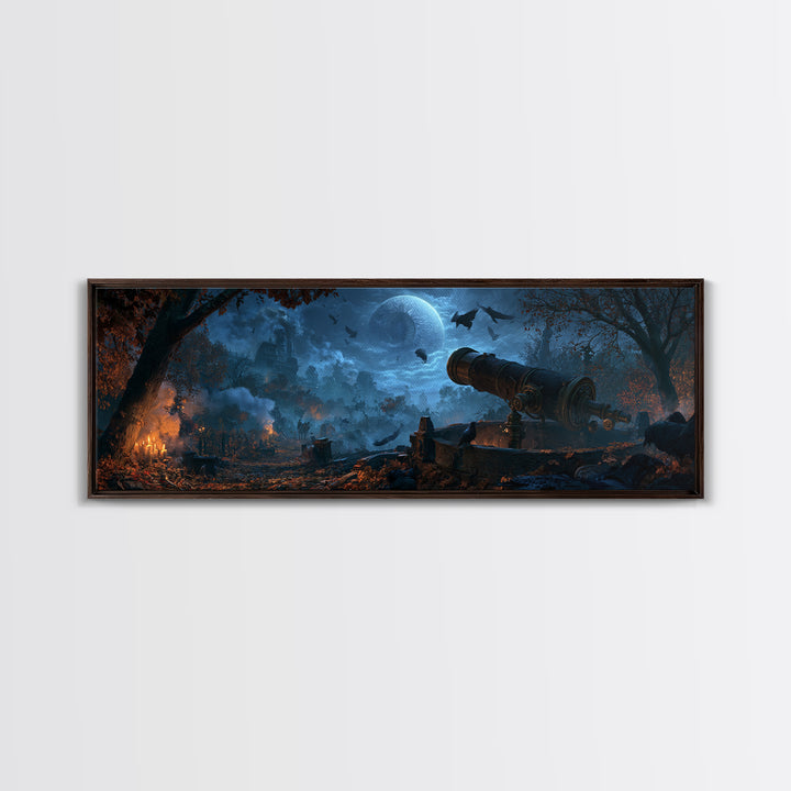 The Midnight Raven Observatory - Environmental Panorama, Gothic Home Decor, Extra Wide Wall Art, Canvas Print, Halloween Home Decor