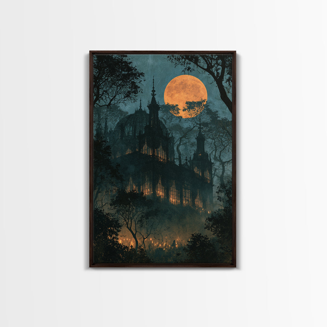 The Black Lace Haunted Conservatory - Icon Portrait, Halloween Wall Art, Vertical Wall Art, Framed Canvas Print, Halloween Home Decor