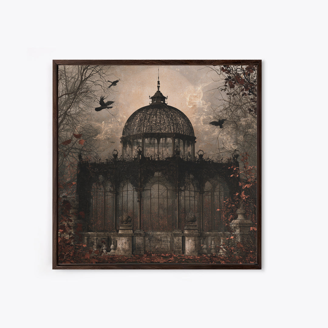 The Black Lace Haunted Conservatory - Icon Portrait, Spooky Wall Decor, Square Wall Art, Framed Canvas Print, Halloween Home Decor