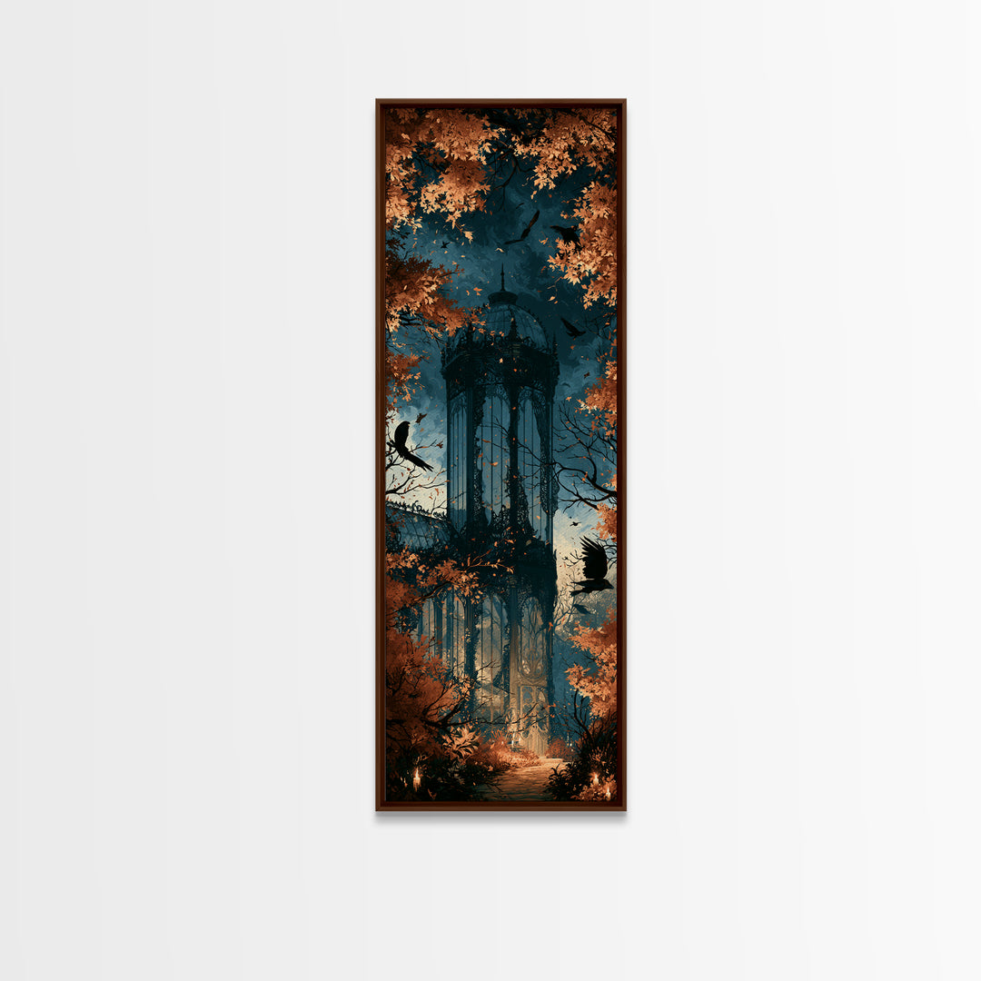The Black Lace Haunted Conservatory - Icon Portrait, Spooky Wall Decor, Tall Narrow Wall Art, Framed Canvas Print, Halloween Home Decor