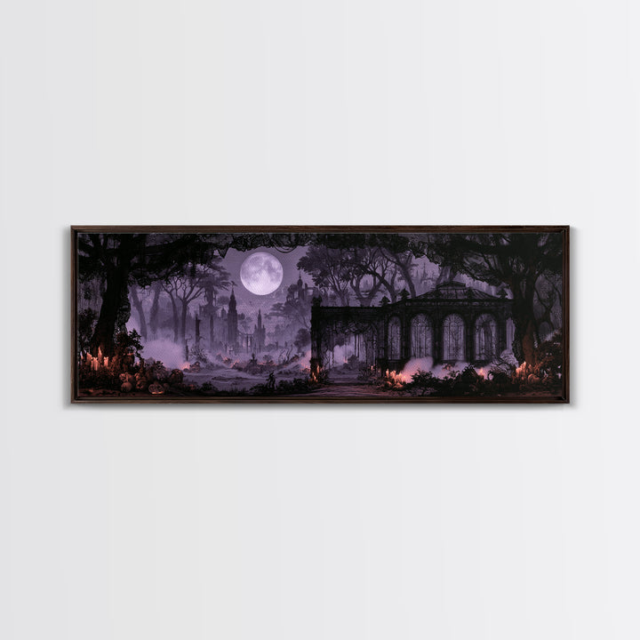 The Black Lace Haunted Conservatory - Environmental Panorama, Halloween Wall Art, Extra Wide Wall Art, Framed Canvas Print, Gothic Wall Art