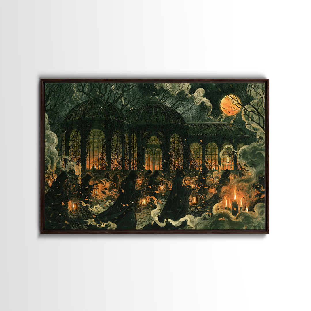 The Black Lace Haunted Conservatory - Procession Scene, Gothic Home Decor, Landscape Wall Art, Canvas Print, Halloween Home Decor