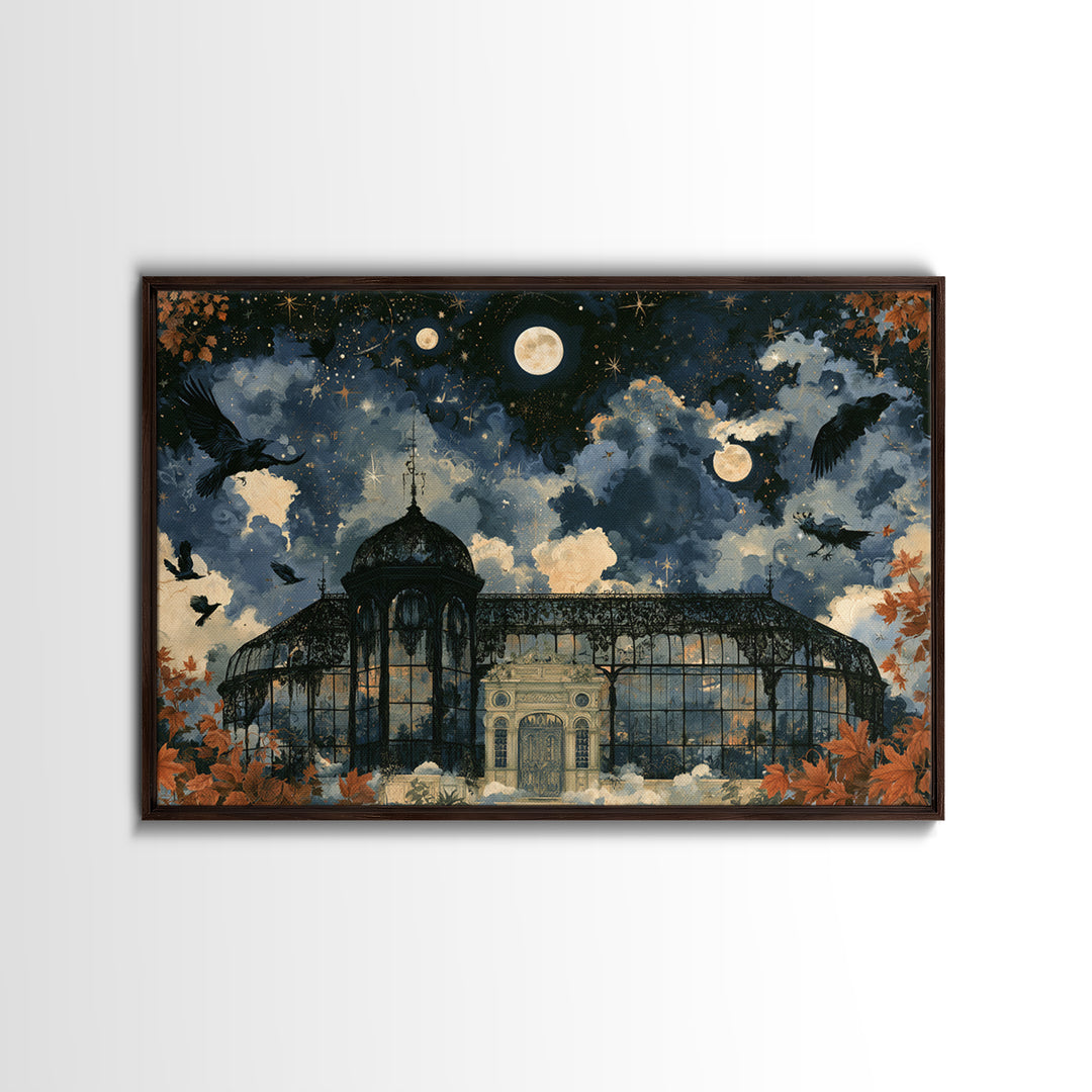 The Black Lace Haunted Conservatory - Surreal Celestial Vision, Gothic Home Decor, Landscape Wall Art, Canvas Print, Halloween Home Decor