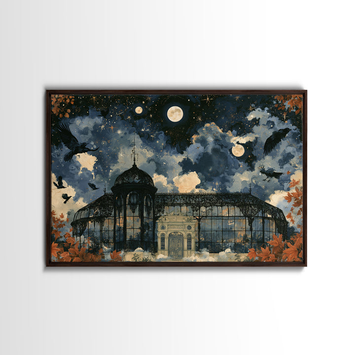 The Black Lace Haunted Conservatory - Surreal Celestial Vision, Gothic Home Decor, Landscape Wall Art, Canvas Print, Halloween Home Decor
