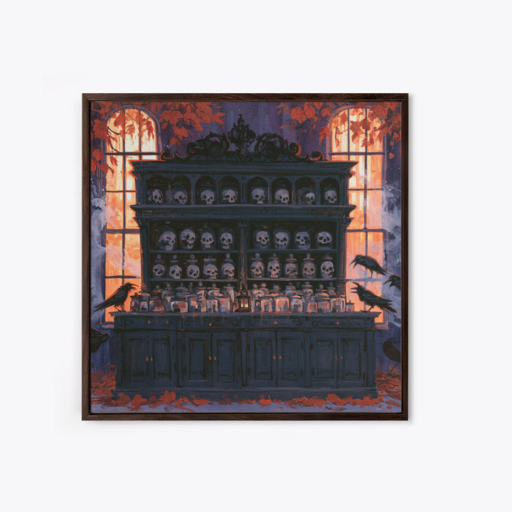 The Candlelit Skull Apothecary - Icon Portrait, Occult Wall Decor, Square Wall Art, Canvas Print, Halloween Home Decor, Gothic Wall Art