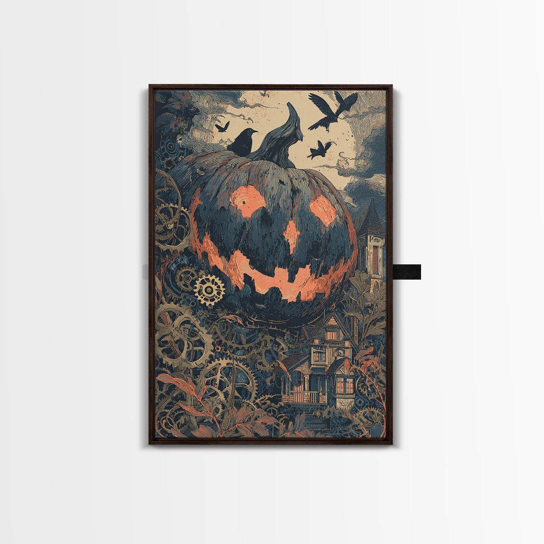 The Clockwork Jack-O-Lantern - Icon Portrait, Halloween Wall Art, Vertical Wall Art, Framed Canvas Print, Halloween Home Decor