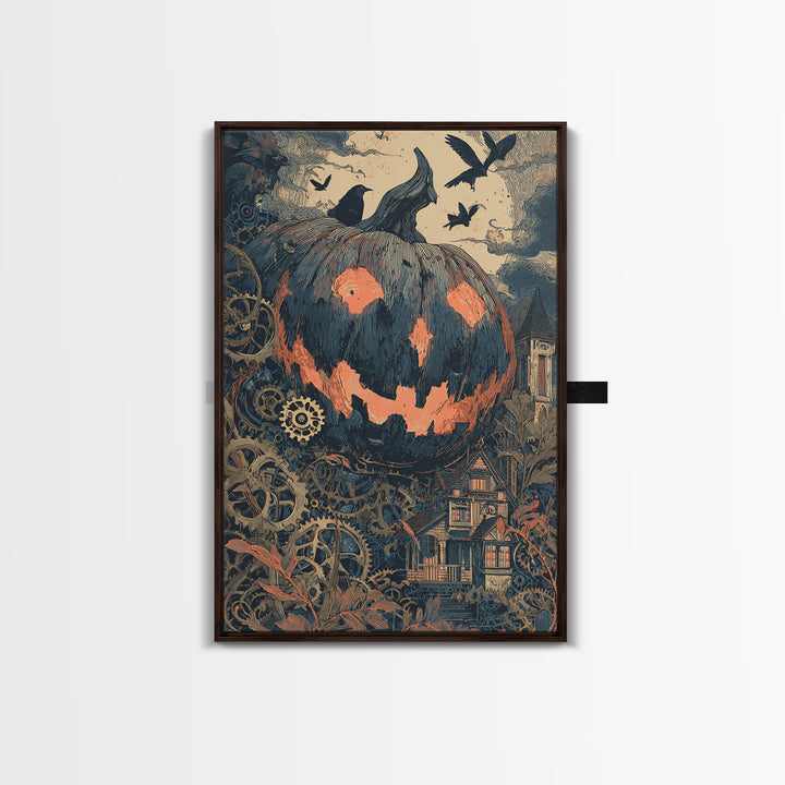 The Clockwork Jack-O-Lantern - Icon Portrait, Halloween Wall Art, Vertical Wall Art, Framed Canvas Print, Halloween Home Decor