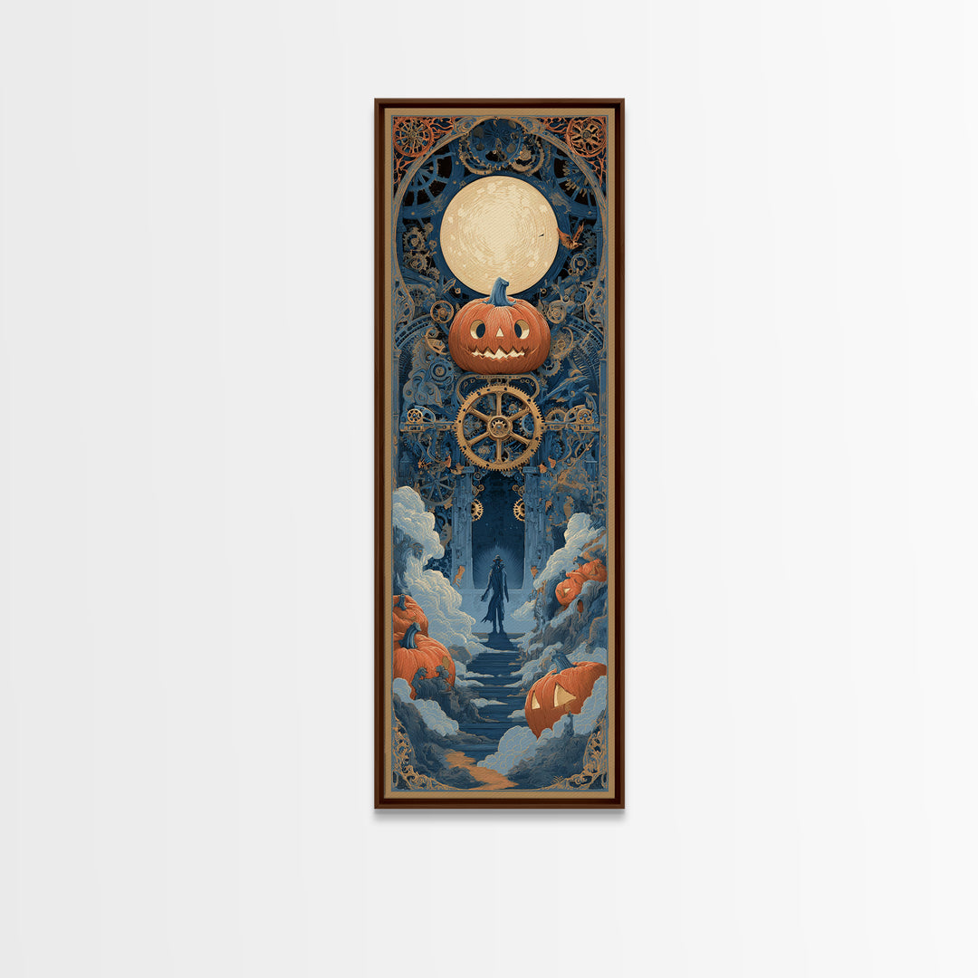 The Clockwork Jack-O-Lantern - Icon Portrait, Halloween Wall Art, Tall Narrow Wall Art, Framed Canvas Print, Halloween Home Decor