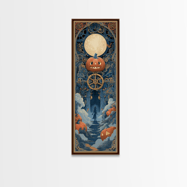 The Clockwork Jack-O-Lantern - Icon Portrait, Halloween Wall Art, Tall Narrow Wall Art, Framed Canvas Print, Halloween Home Decor