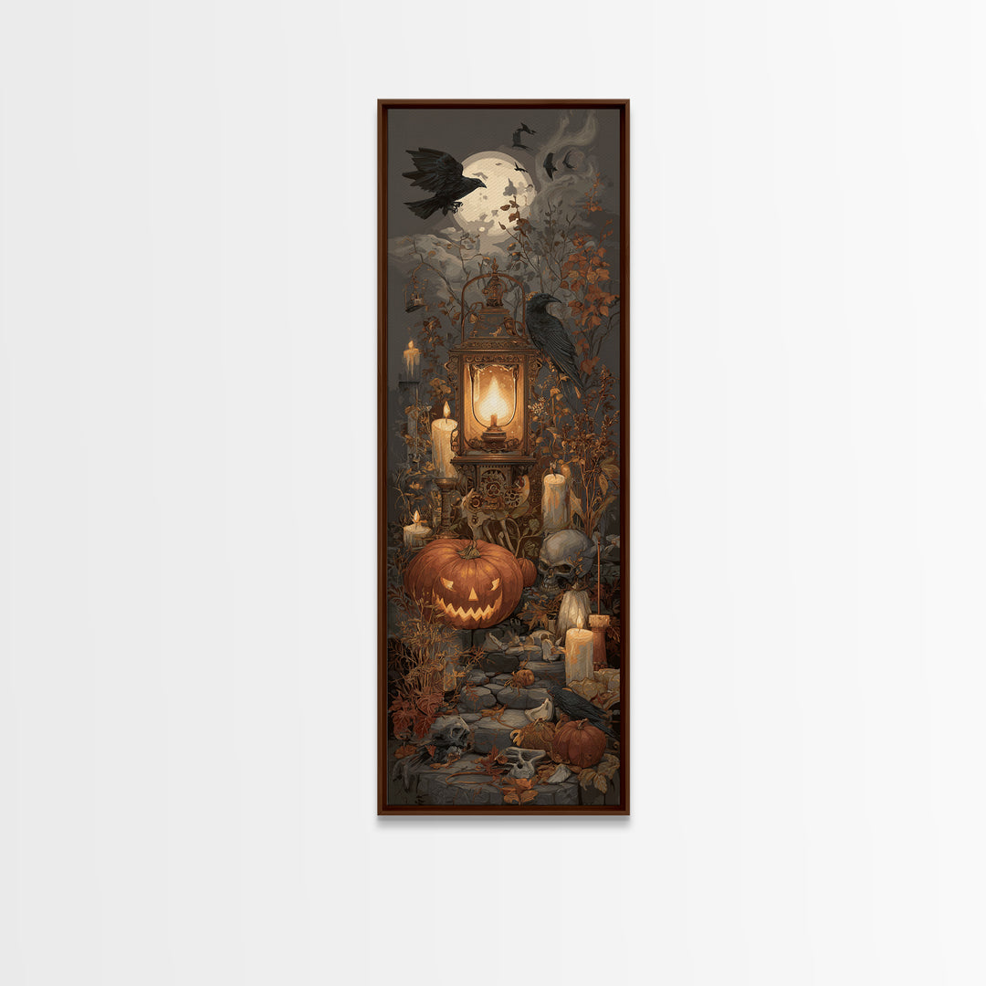 The Clockwork Jack-O-Lantern - Occult Still Life, Halloween Wall Art, Tall Narrow Wall Art, Framed Canvas Print, Halloween Home Decor