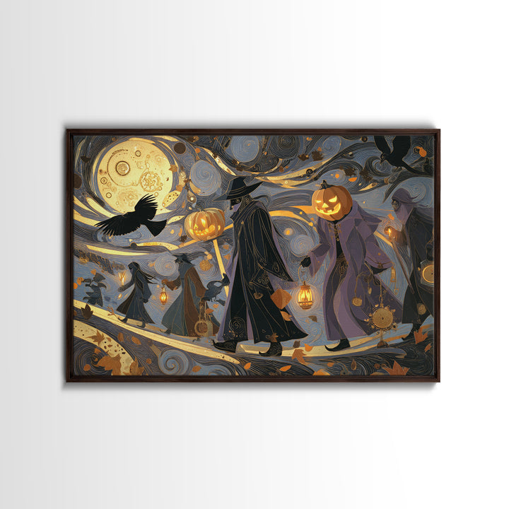 The Clockwork Jack-O-Lantern - Procession Scene, Halloween Wall Art, Landscape Wall Art, Framed Canvas Print, Halloween Home Decor