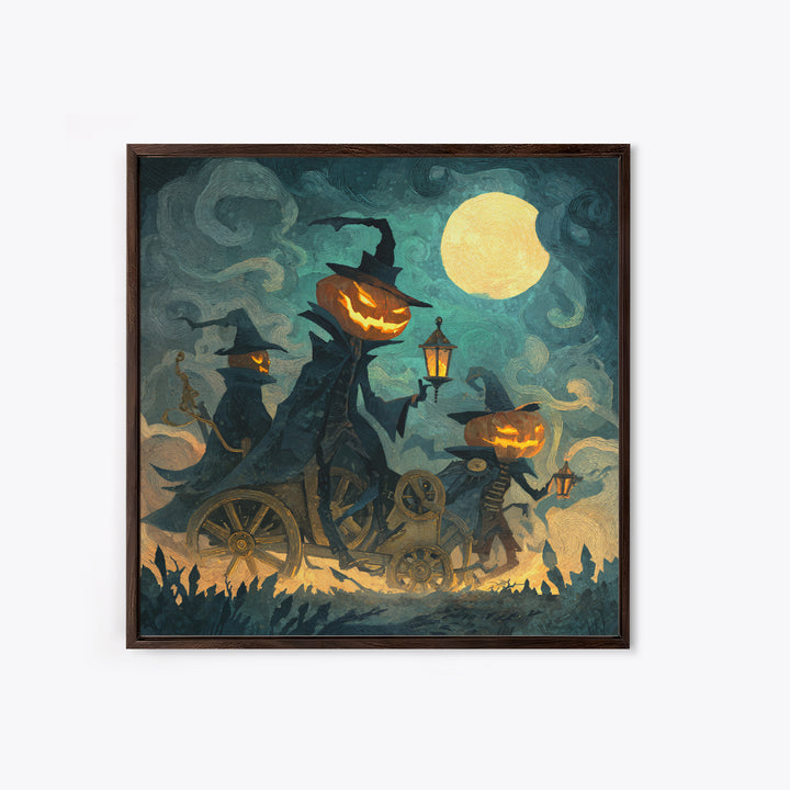The Clockwork Jack-O-Lantern - Procession Scene, Spooky Wall Decor, Square Wall Art, Framed Canvas Print, Halloween Home Decor