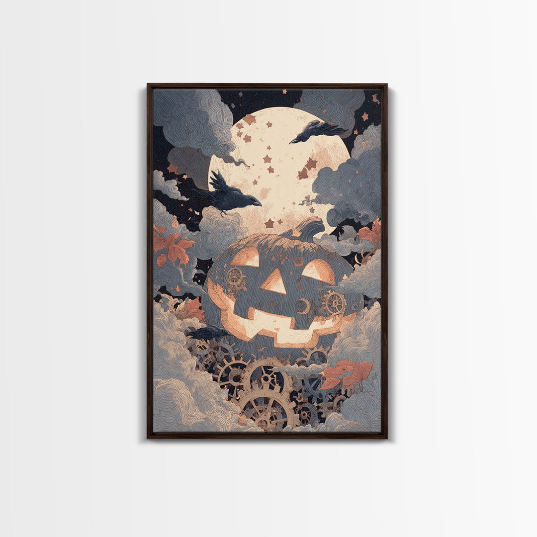 The Clockwork Jack-O-Lantern - Surreal Celestial Vision, Dark Fantasy Wall Art, Vertical Wall Art, Canvas Print, Halloween Home Decor