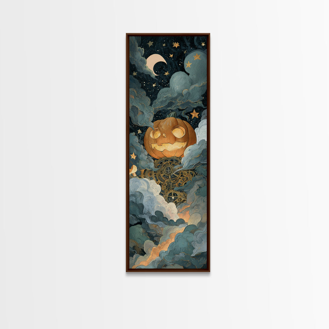 The Clockwork Jack-O-Lantern - Surreal Celestial Vision, Gothic Home Decor, Tall Narrow Wall Art, Canvas Print, Halloween Home Decor