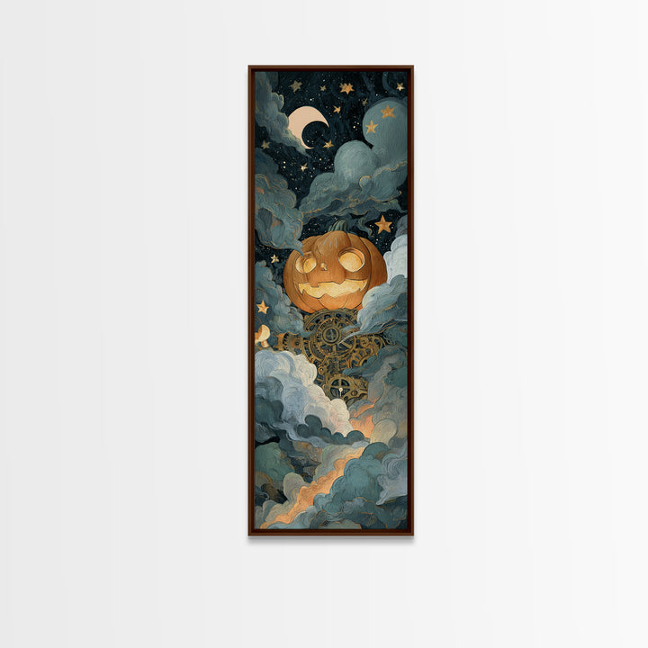The Clockwork Jack-O-Lantern - Surreal Celestial Vision, Gothic Home Decor, Tall Narrow Wall Art, Canvas Print, Halloween Home Decor