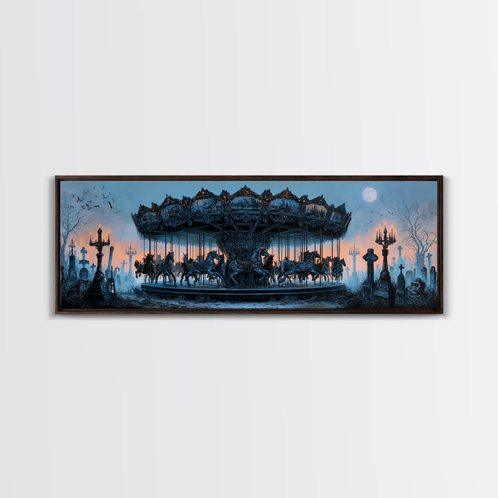 The Graveyard Carousel - Icon Portrait, Dark Fantasy Wall Art, Extra Wide Wall Art, Canvas Print, Halloween Home Decor, Gothic Wall Art